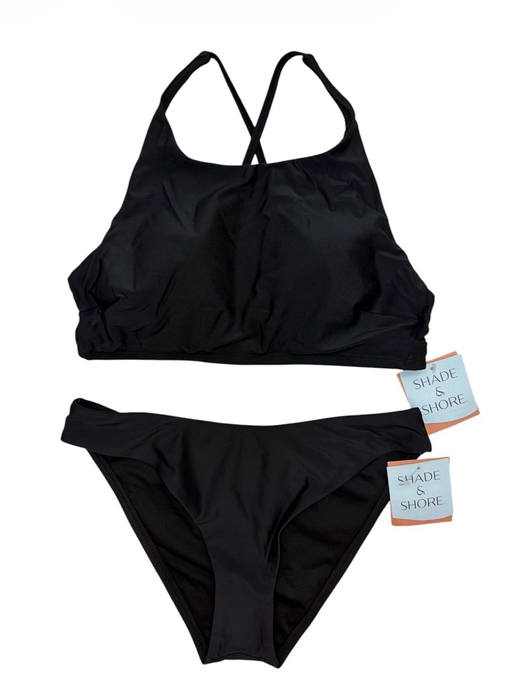 Shade & Shore Black Bikini Set Medium 8-10 Adjustable Padded High Leg Cheeky NWT